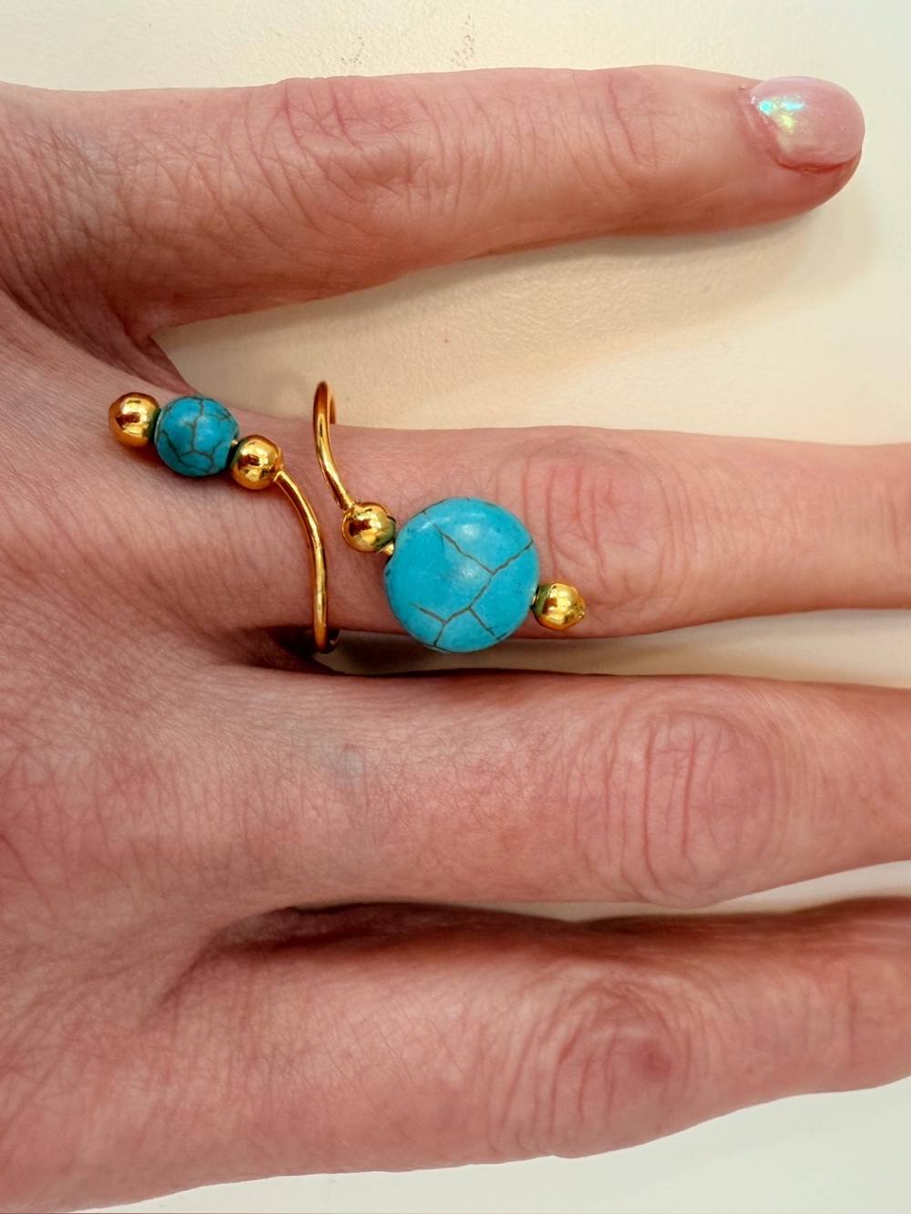 Gold-Tone Turquoise Blue Stone Wrap Statement Ring with Adjustable Sizing